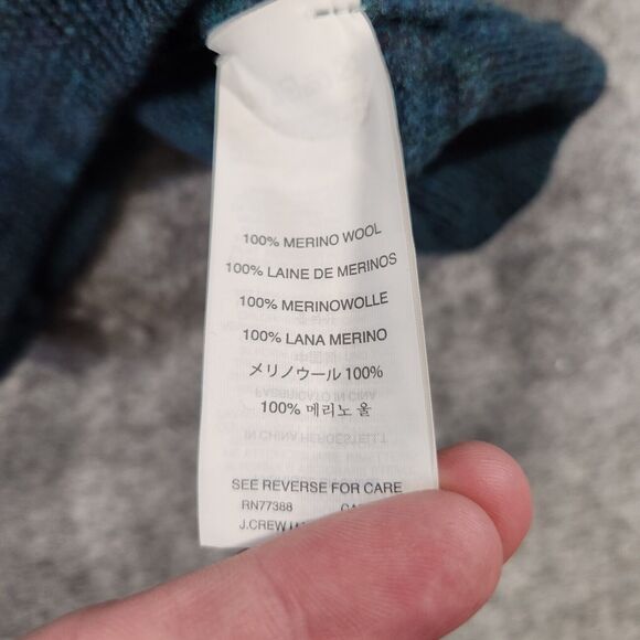 J Crew Women Merino Wool Slim Blue Shawl Collar Leather Elbow Patch Sweater READ - Picture 10 of 12